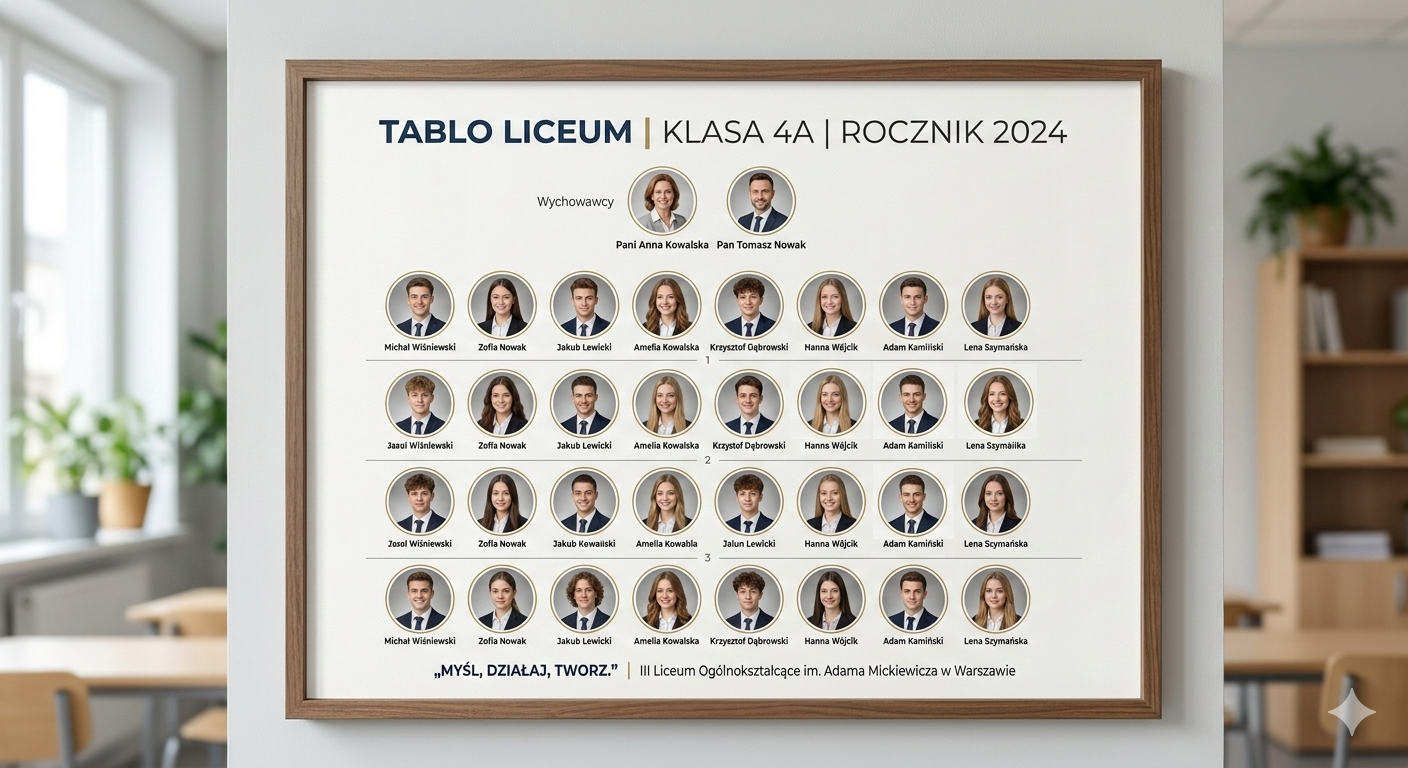 Tablo szkolne Wrocław – projekt tablo licealnego z portretami uczniów i wychowawców